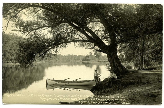 River scene on Otter Creek showing the mouth of the "Dugway" - COURTESY OF LAKE CHAMPLAIN MARITIME MUSEUM