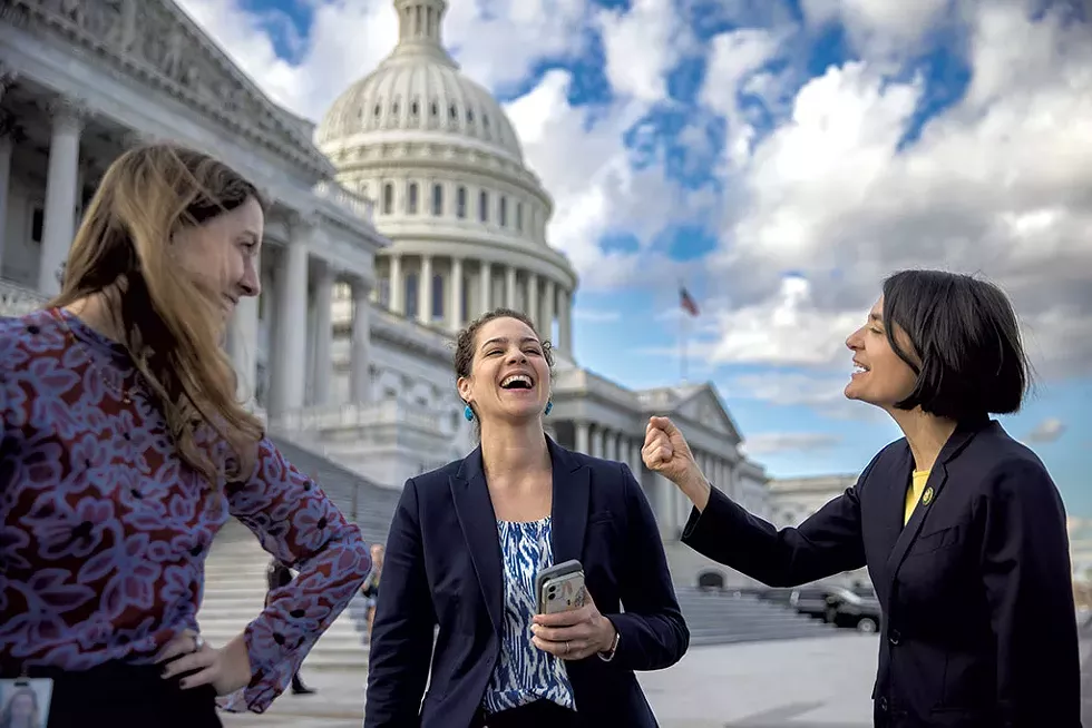 Rep. Balint talking with staff members Sophie Pollock (left) and Megan Garcia - JAMES BUCK