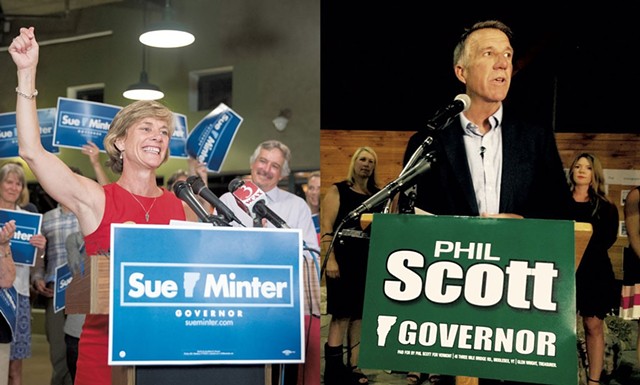 Sue Minter and Phil Scott - FILE: JAMES BUCK/MOLLY WALSH