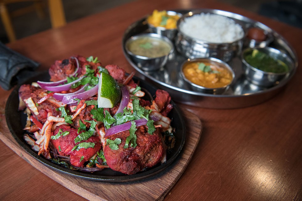 Tandoori chicken and vegetable thali at Laliguras Indian Nepali Restaurant. - DARIA BISHOP