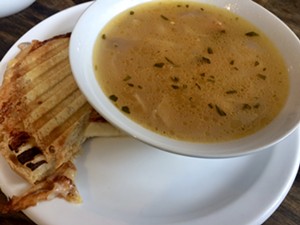 Fontina-and-apple panini with white-bean-and-ham soup - SUZANNE PODHAIZER