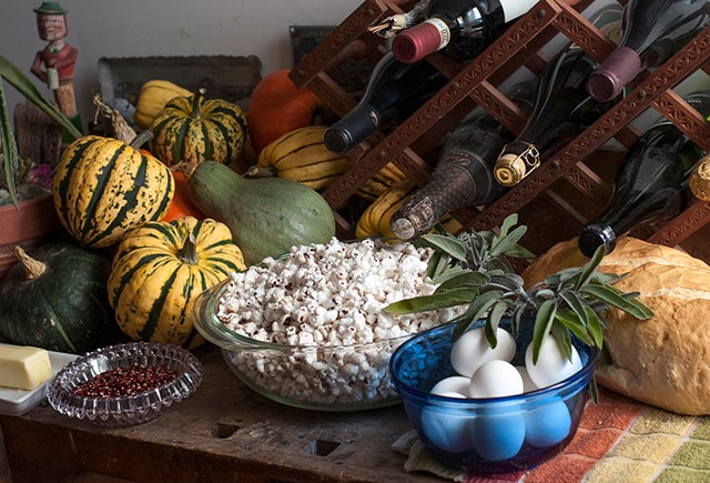 Winter squash, popcorn and fixings for bread pudding - HANNAH PALMER EGAN
