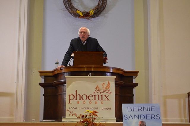 Sen. Bernie Sanders at a book tour event in Burlington Tuesday night - ALICIA FREESE