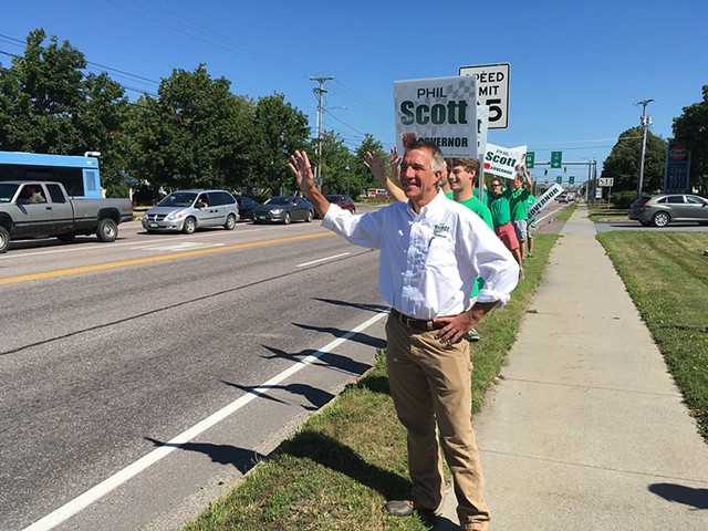 Governor-elect Phil Scott campaigns in South Burlington last August - TERRI HALLENBECK