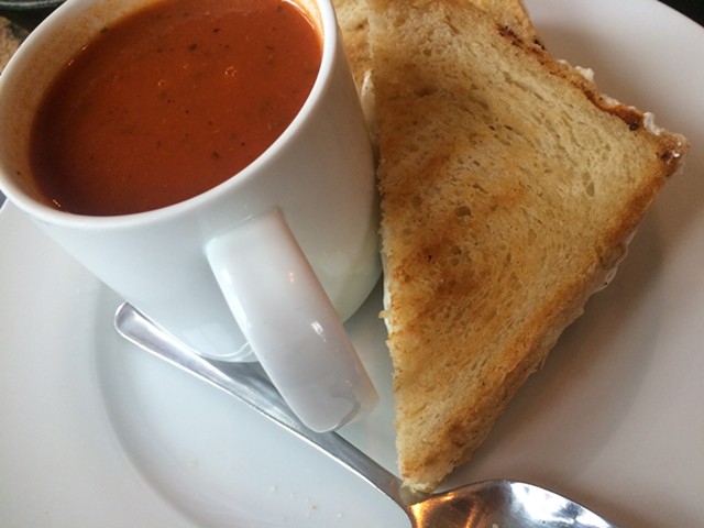 Tomato soup and toasted cheese sandwich at One Radish - SUZANNE PODHAIZER