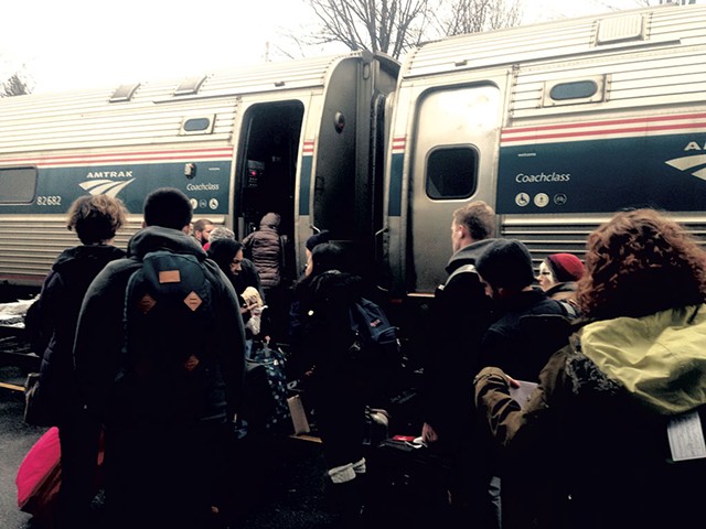 Passengers boarding the Amtrak Vermonter in Essex Junction - MOLLY WALSH