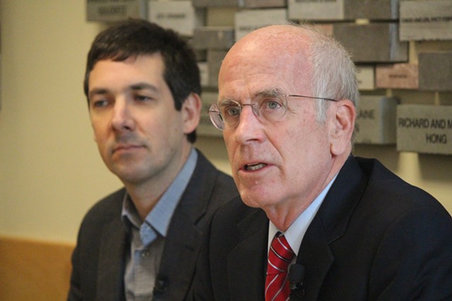 ACLU of Vermont executive director James Lyall and Congressman Peter Welch on Monday in Burlington - PAUL HEINTZ