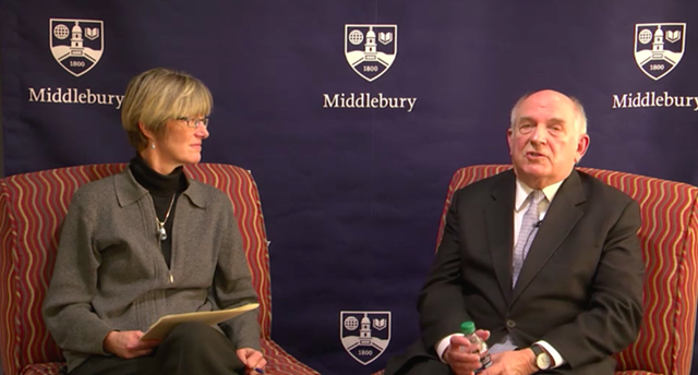 Professor Allison Stanger with Charles Murray on the live stream