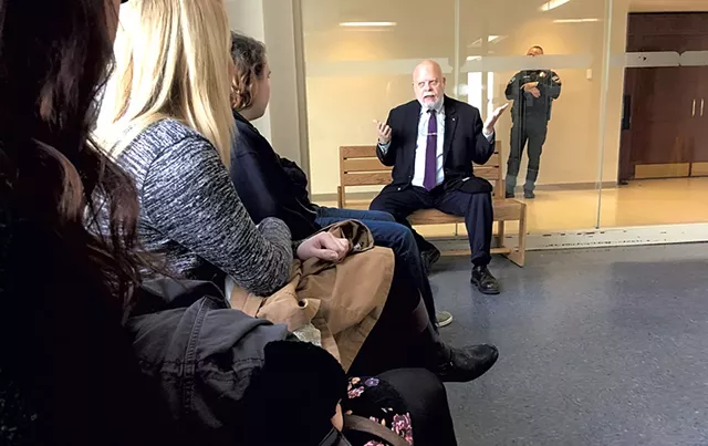 Ed Cashman talking with students in the Costello Courthouse - MARK DAVIS