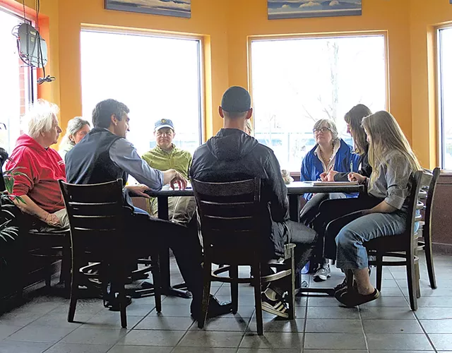 Miro Weinberger meeting with constituents at the Bagel Café & Deli - MATTHEW THORSEN