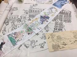 Some of Richland's sketches for the mural, displayed at the May 4 reception - MARGOT HARRISON