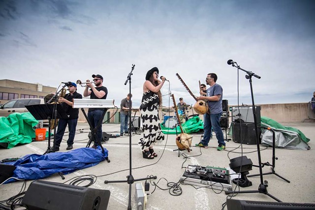 Barika with Kat Wright on the Lakeview Garage roof - COURTESY OF LUKE AWTRY PHOTOGRAPHY