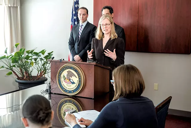 Eugenia Cowles at a press conference - OLIVER PARINI