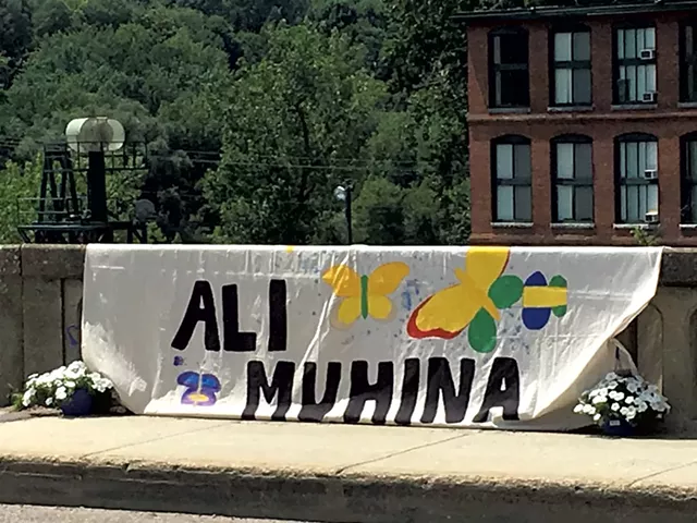 Banner on the bridge between Burlington and Winooski - MATTHEW ROY