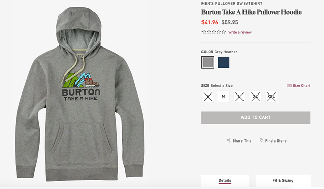 Long Trail objected to this Burton merchandise - SCREENSHOT