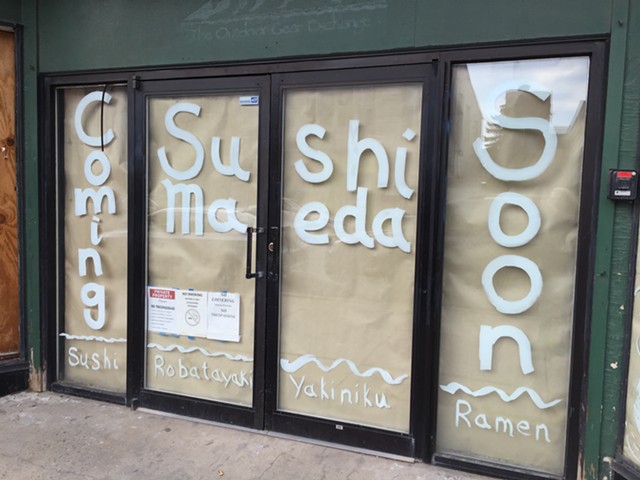 Sushi Maeda sign on Cherry Street in Burlington - SALLY POLLAK