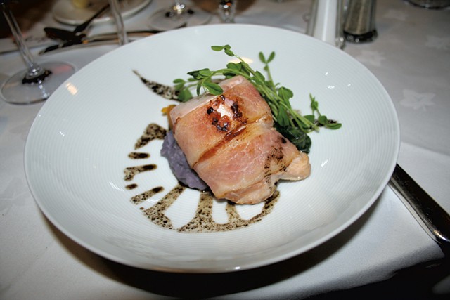 Christian Kruse's bacon-wrapped rabbit loin at Basin Harbor Club - SUZANNE PODHAIZER