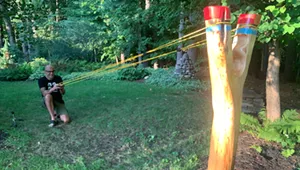Stuck in Vermont: Troy Headrick Sculpts a Giant Slingshot for His Burlington Backyard