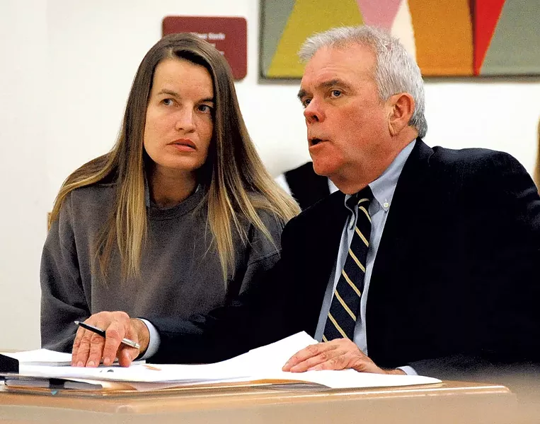 Jody Herring conferring with her defense attorney, David Sleigh - STEFAN HARD/TIMES ARGUS
