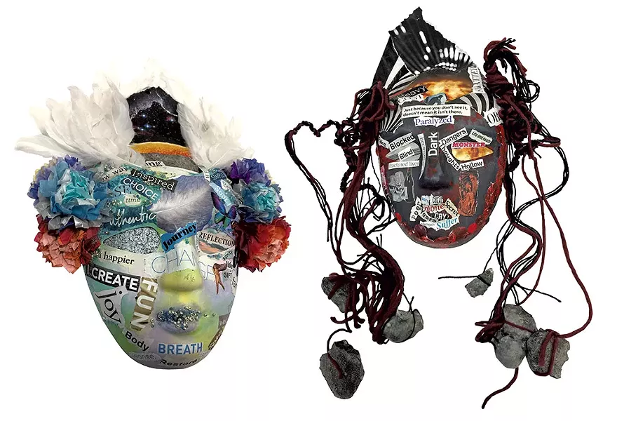 Recovery mask (left) and addiction mask (right) by Sara Glasgow - CATHY RESMER