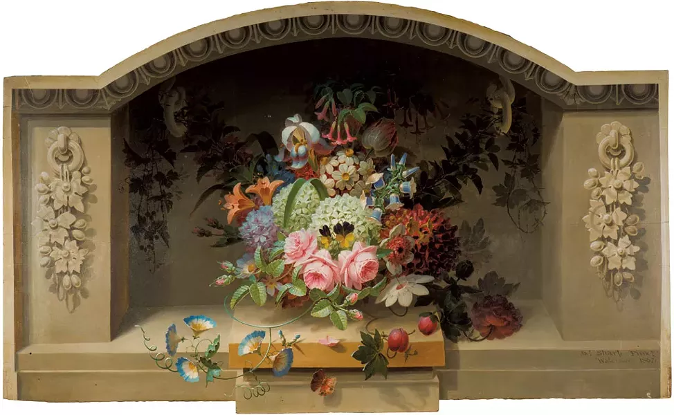 "Flowers and Butterfly Fireboard" by James Sharp - COURTESY OF SHELBURNE MUSEUM