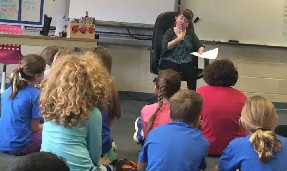Molly Thompson speaking at a local school - COURTESY OF MOLLY THOMPSON