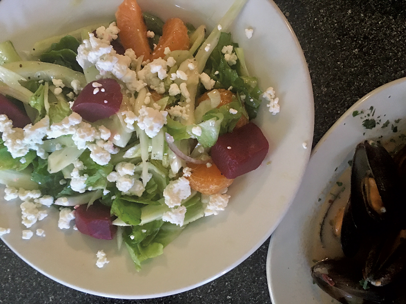 Salad with goat cheese, beets and clementines at Blue Moose Italian Bistro - SADIE WILLIAMS