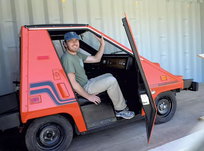 Alex Chernomazov in a CitiCar - KATIE JICKLING