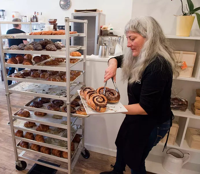 Jodi DeGuzman gathers some chocolate swirls - JEB WALLACE-BRODEUR
