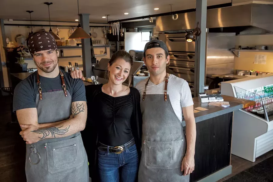 From left: Chef/co-owner Silas Pollitt, designer/assistant manager Allie Duhamel and owner/manager Tyler Stratton - JAMES BUCK