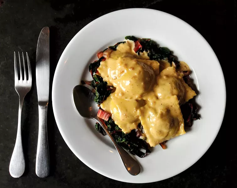 Stuffed ravioli and chard at Salt in Montpelier - JEB WALLACE-BRODEUR
