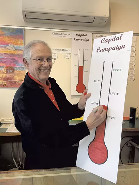 Barry Genzlinger with fundraising thermometer - PAMELA POLSTON