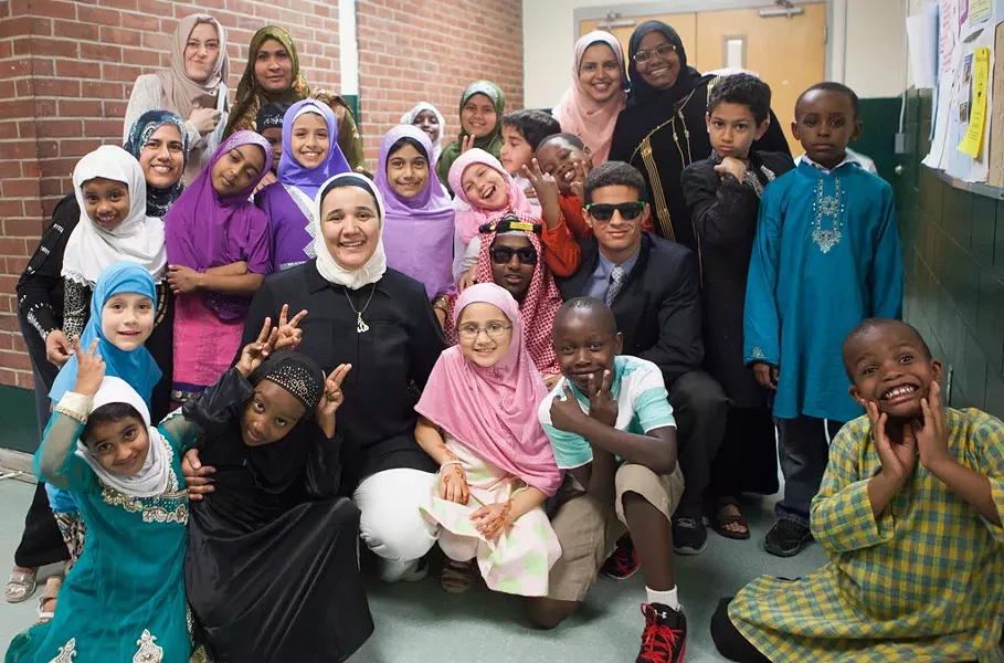 Students and teachers backstage at the Weekend Islamic School's annual show - JAMES BUCK