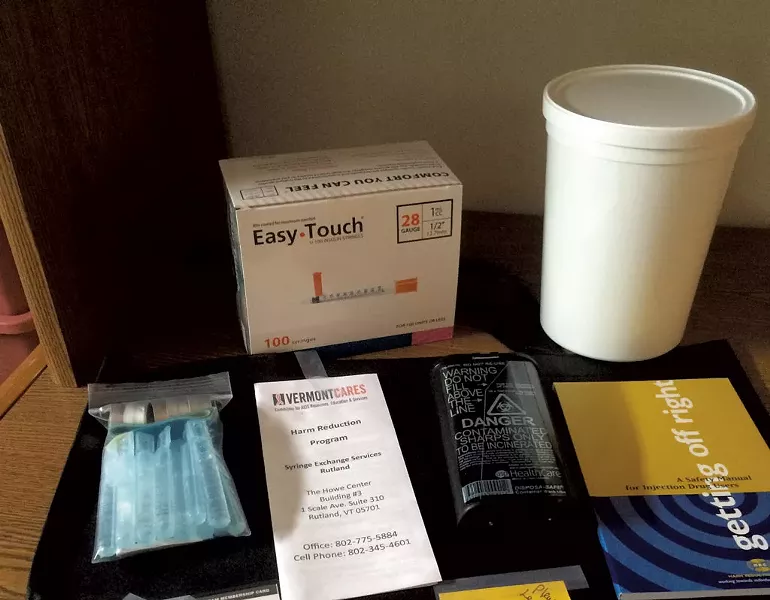 Needles and sterile supplies ready to be given away at Vermont Cares in Rutland - NANCY REMSEN