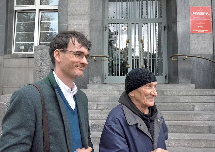 Jack Fairweather (left) with Bohdan Walasek, 89, who fought alongside Witold Pilecki in the Warsaw uprising - OURTESY OF JACK FAIRWEATHER
