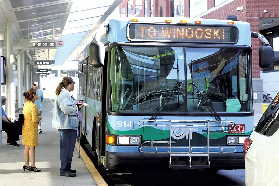 Passengers at the downtown Green Mountain Transit center - COURTNEY LAMDIN