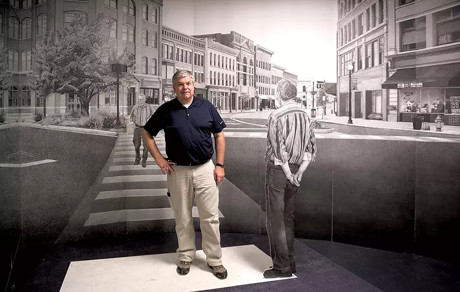 Mark Foley Jr. standing in "The Rutland Drawing" installation, by William Ramage - CALEB KENNA