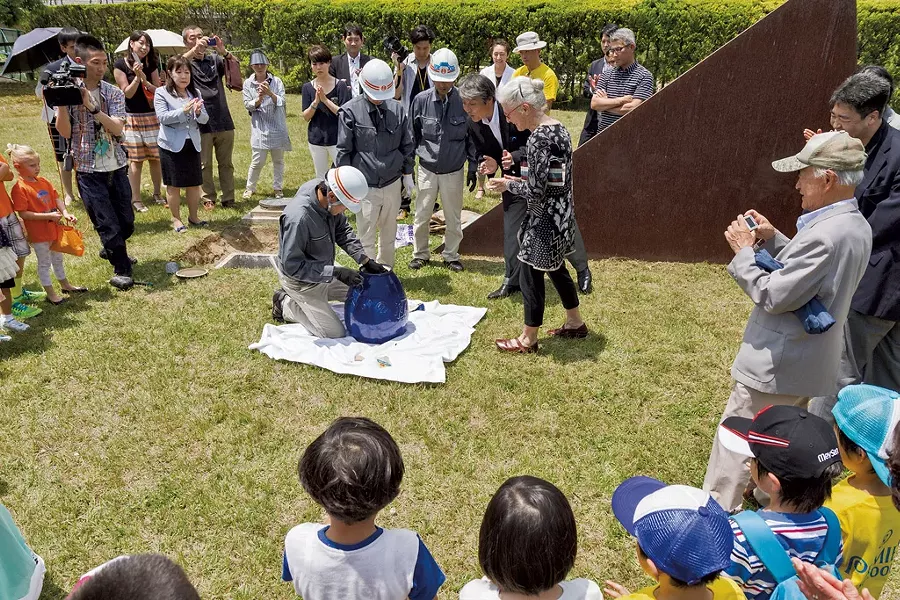 Kate Pond at a capsule opening in Izumi Town, Sendai, Japan - COURTESY OF KATE POND