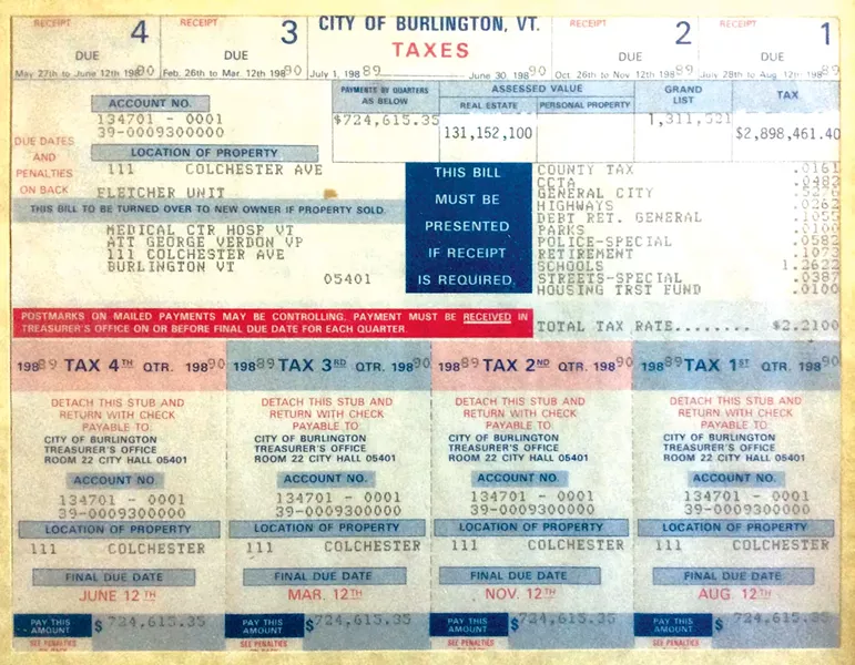 A Burlington tax bill sent to the Medical Center Hospital of Vermont