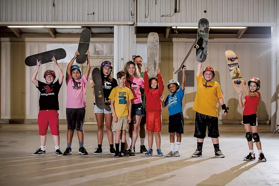 From left: Kyle Buck, Jasper Cleary, Juni Cleary, Henry Meunier, Hannah Deene Wood, David Wood, Arthur Lea, Creston Lea-Simons, Liam Kelley and Evelyn Santillo at Talent's new Burlington location - FILE: SAM SIMON