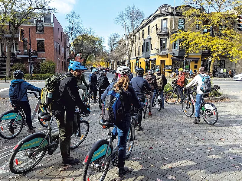 The group stopping outside of Vélo Québec - COURTNEY LAMDIN