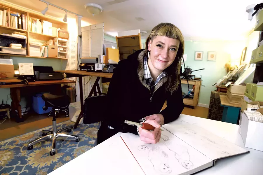 Artist Hilary Glass in her Montpelier studio - JEB WALLACE -BRODEUR