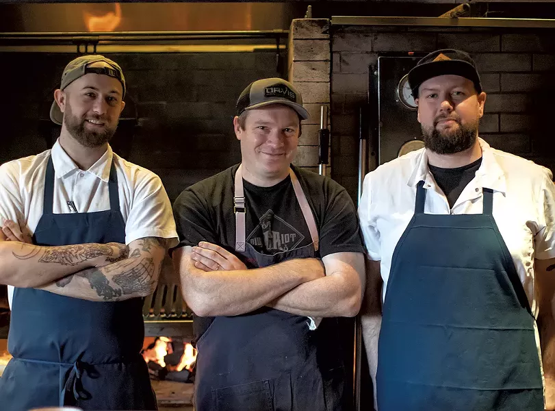 From left: Micah Tavelli, Jordan Ware and Nick Frank at Hen of the Wood in Burlington - LUKE AWTRY