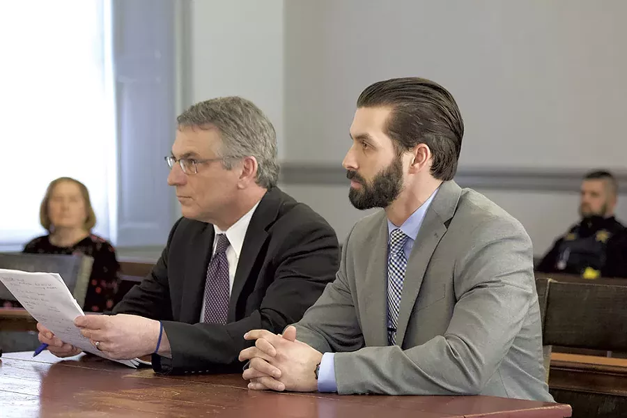 Winooski detective Christopher Matott (right) and attorney Robert Katims - DEREL BROUWER