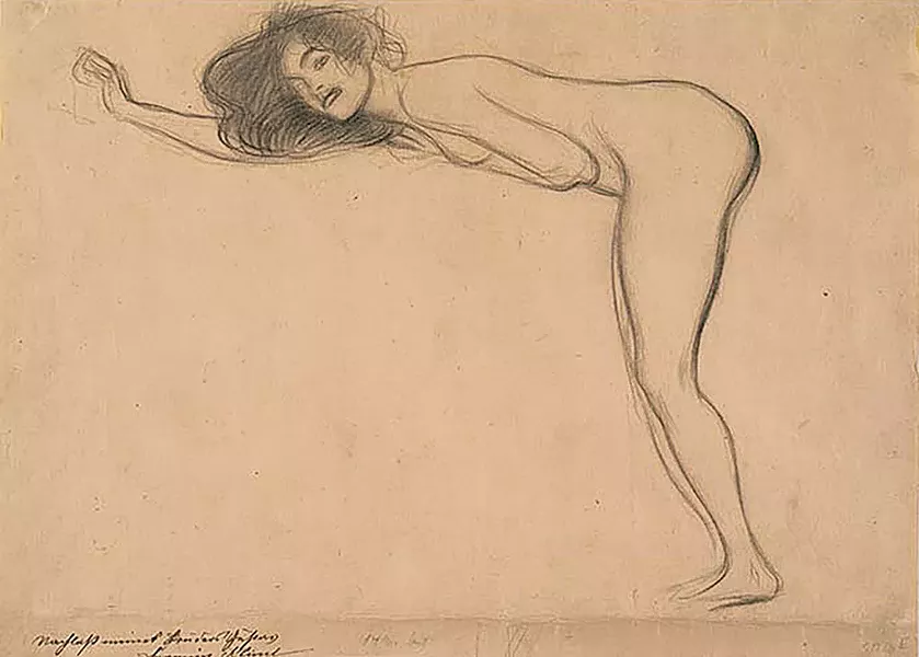 "Standing Nude Girl with Body Bent Forward to the Left" by Gustav Klimt