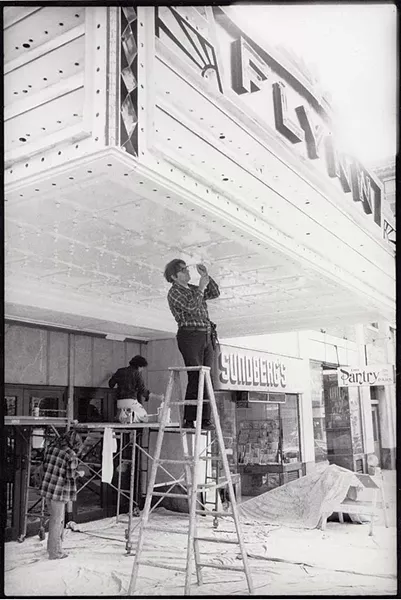 Repairing the marquee in the 1980s - COURTESY OF THE FLYNN CENTER