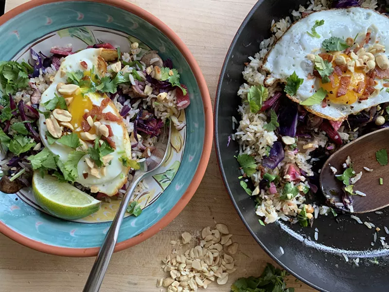 Fridge-foraged fried rice topped with an egg - MELISSA PASANEN