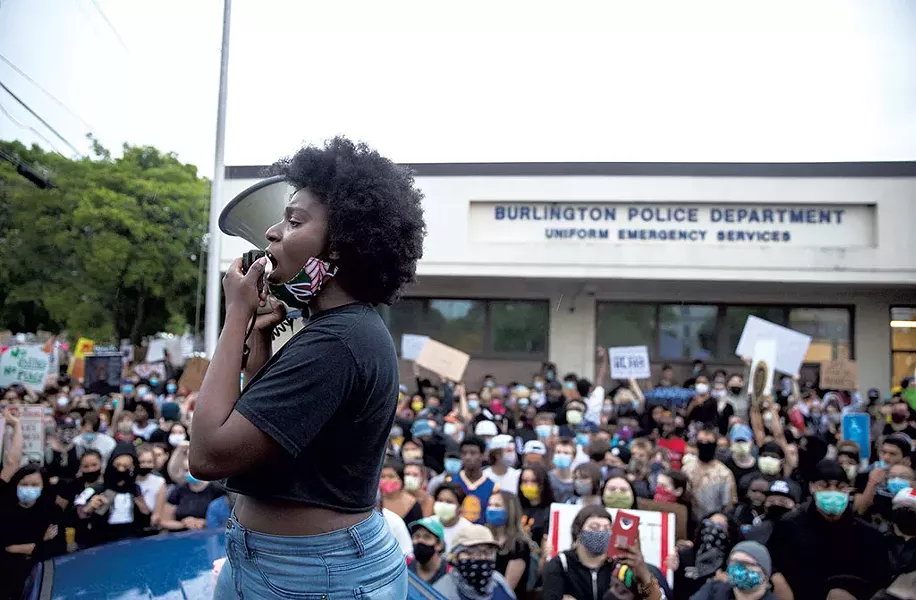 Harmony Edosomwan leading the protest - JAMES BUCK