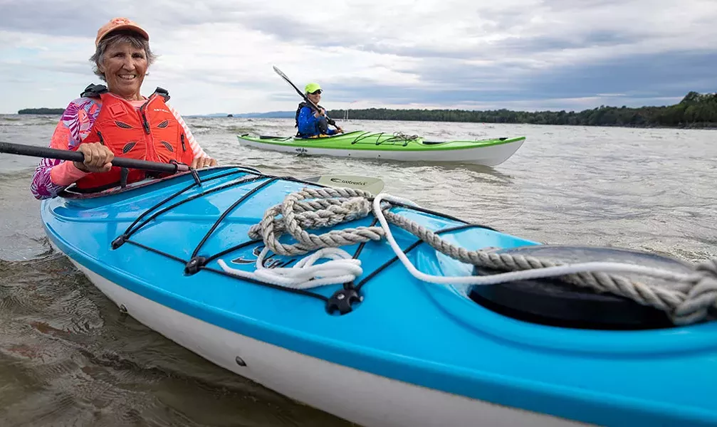 Catherine Frank (left) and Margaret Holden paddling on Lake Champlain - JAMES BUCK