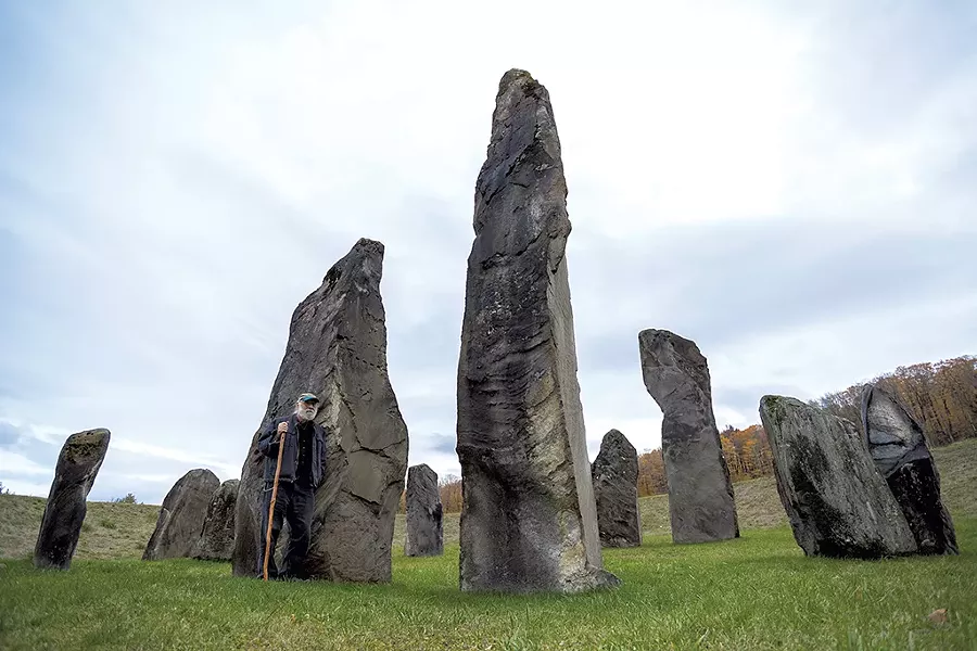 Joe Citro by the Stonehenge-like stone circle in South Woodstock - TOM MCNEILL